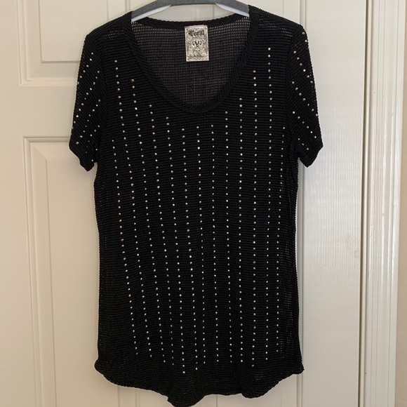 NWT VOCAL black & silver studded knit/mesh-y top size Various - Picture 2 of 6
